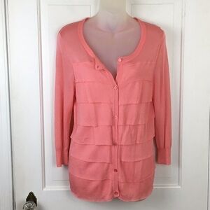 Talbots Tiered Cardigan Sweater Button Down Lightweight Size S Coral